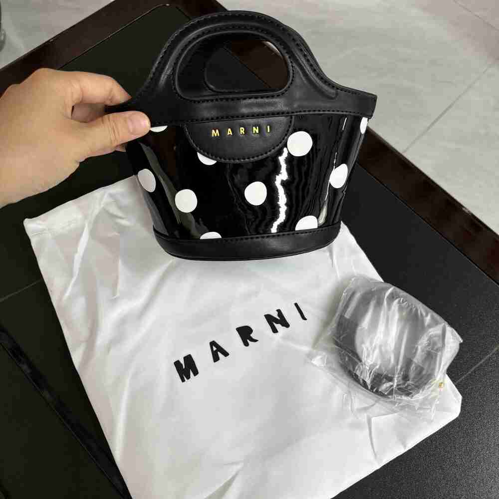 Marni Black White Polka Dot Mini Bucket Handbag